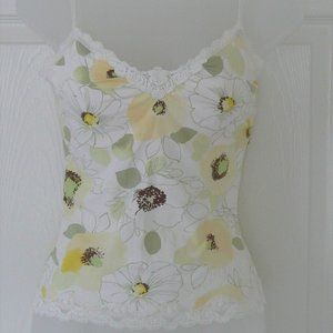 Express - Light Yellow Green Cream Flower pattern Camisole - Sz S